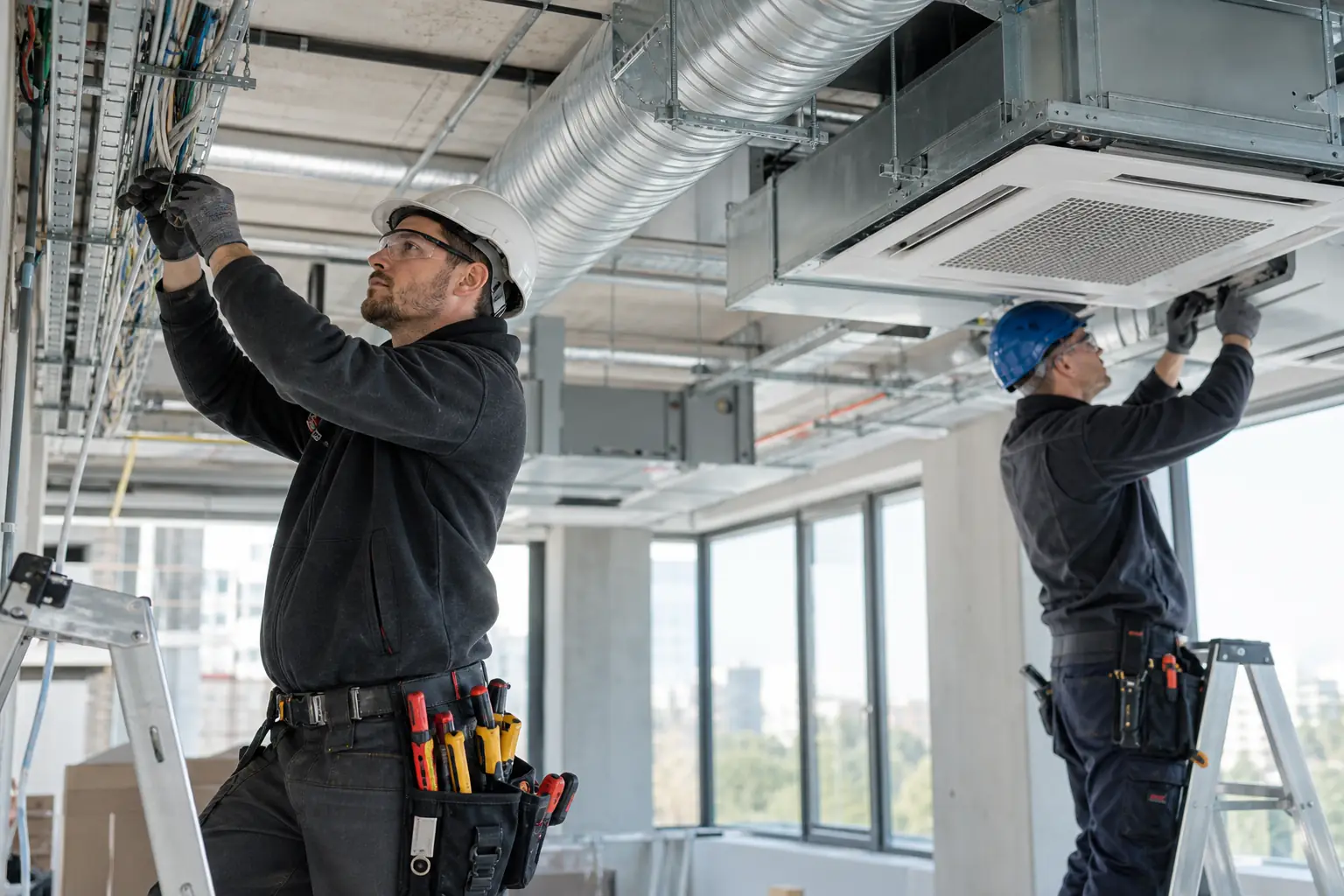 Technicien contrôlant les équipements techniques d’un immeuble