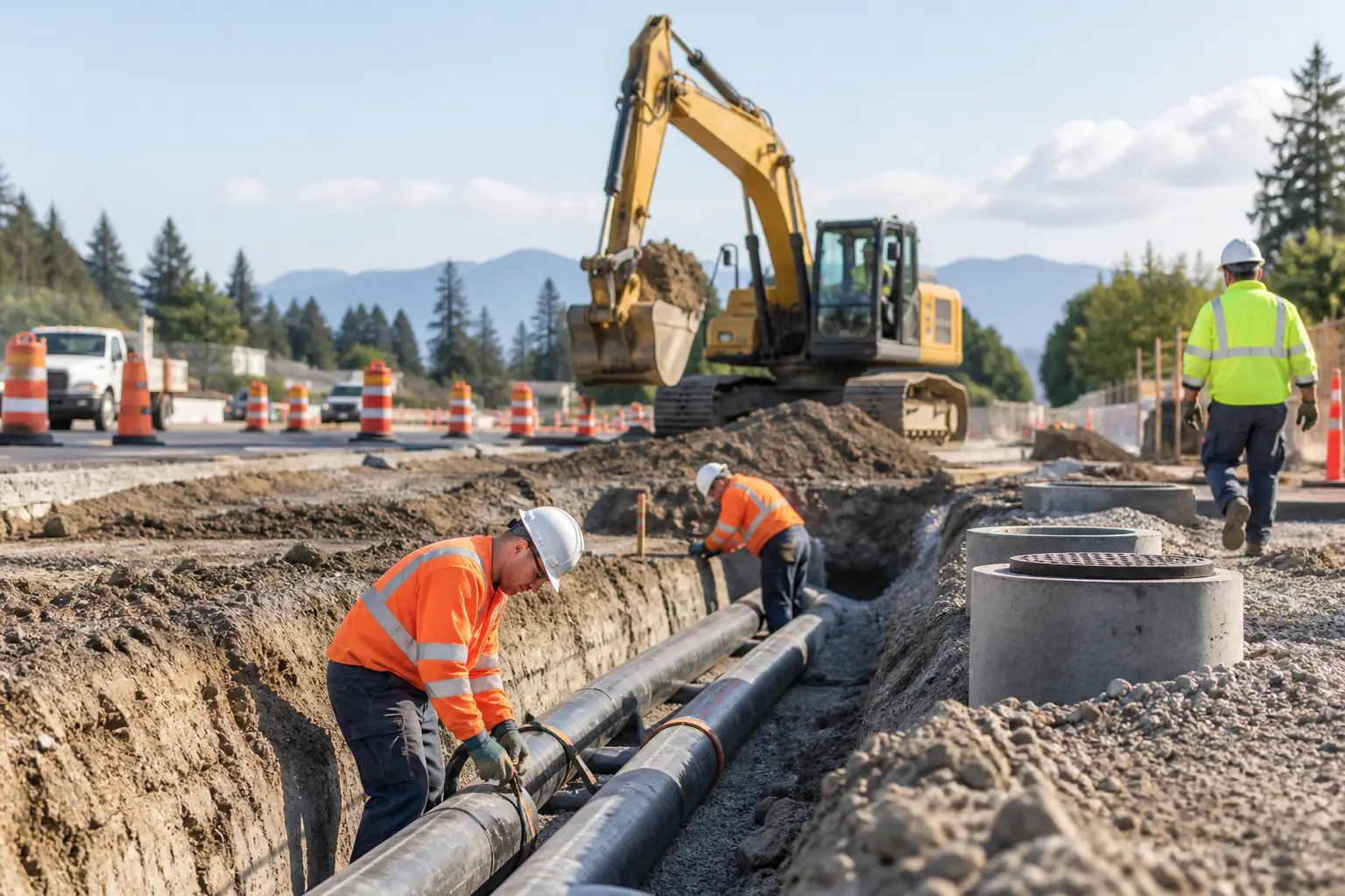 Équipe de travaux publics sur un chantier d’infrastructure