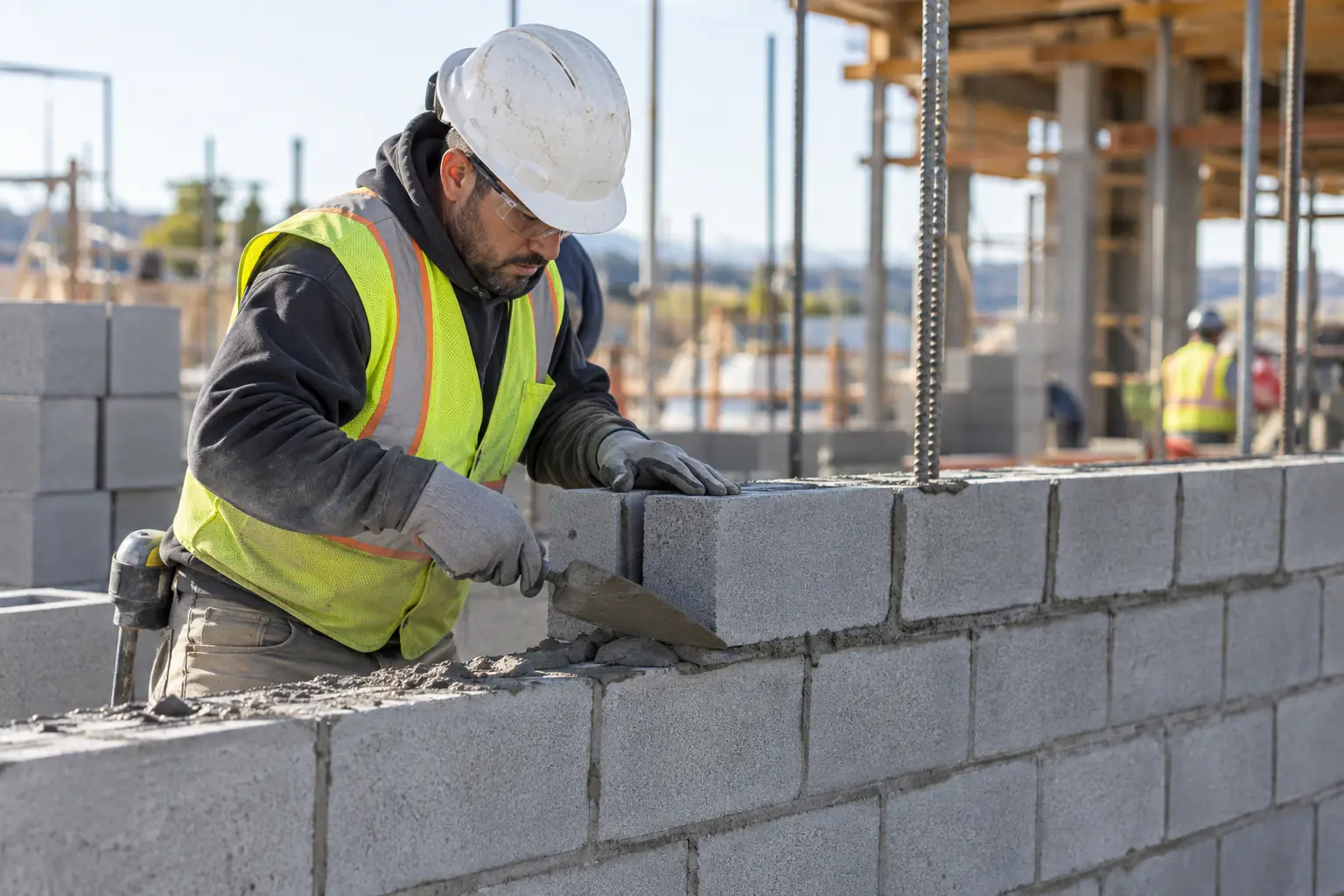 Maçon travaillant sur la structure d’un chantier