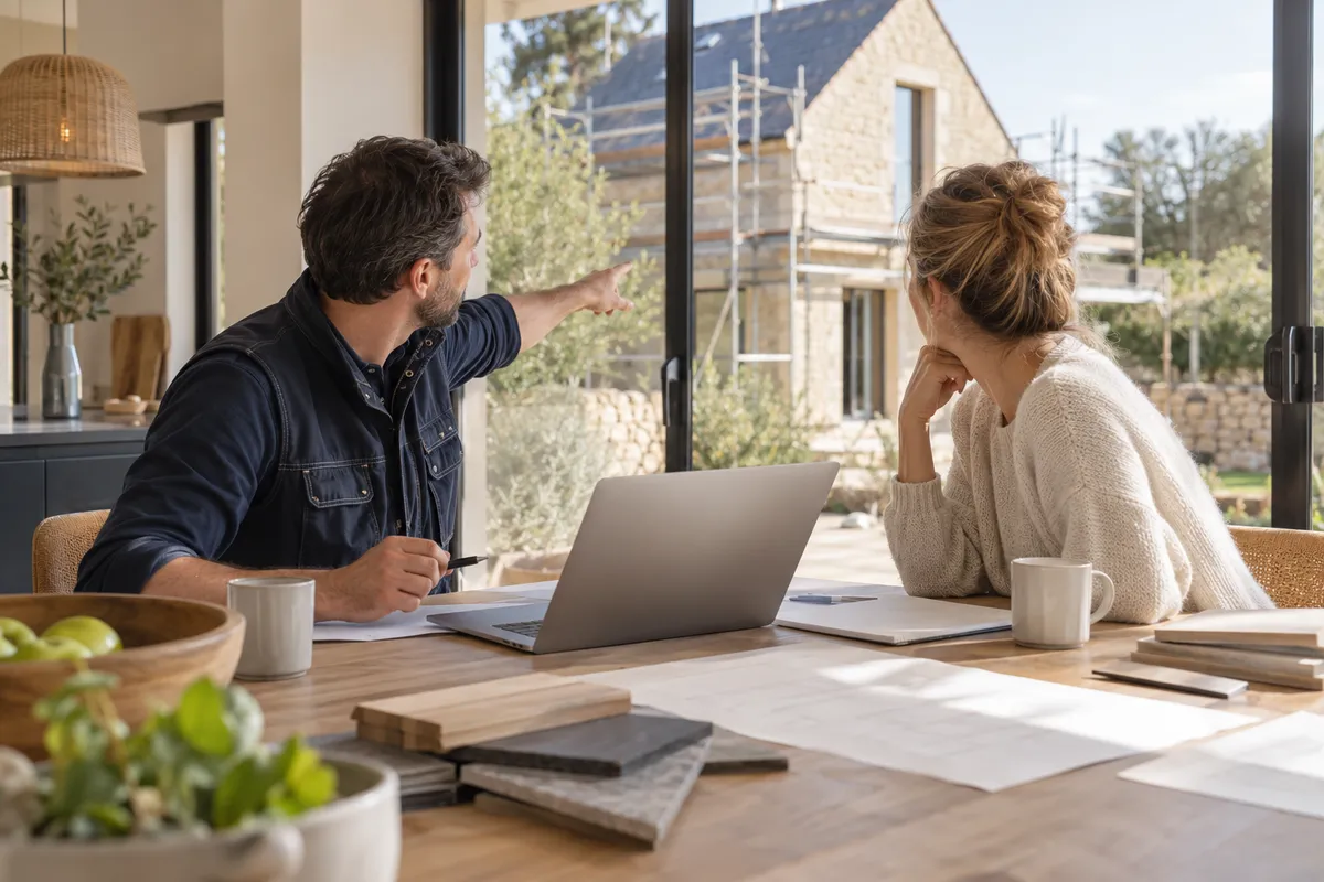 Échange sur les documents d’une rénovation — illustration générée par IA