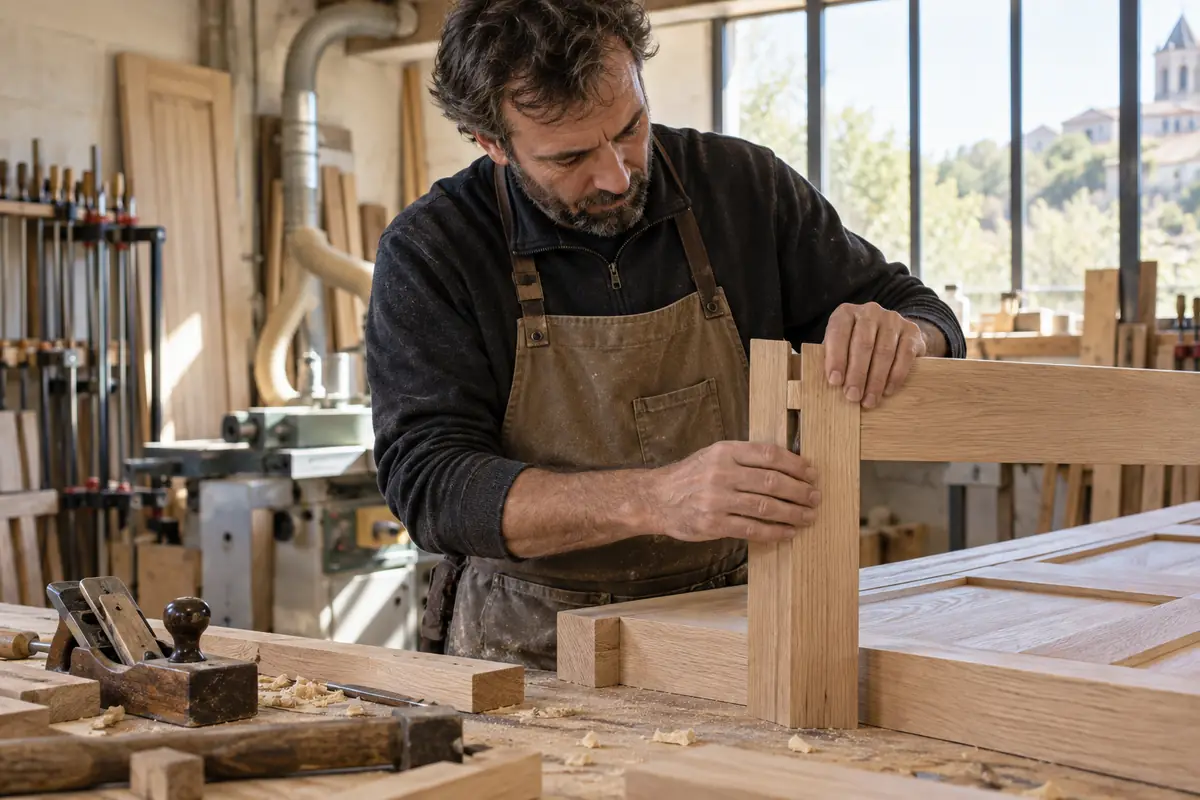 Assemblage d’une porte en atelier
